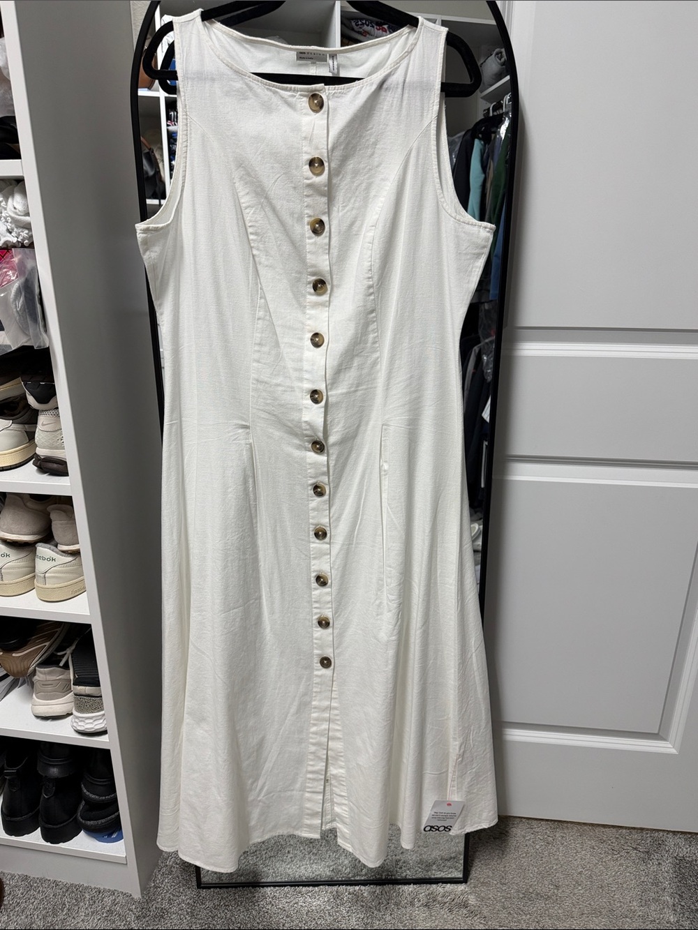ASOS Sleeveless Button-Front White Midi Dress